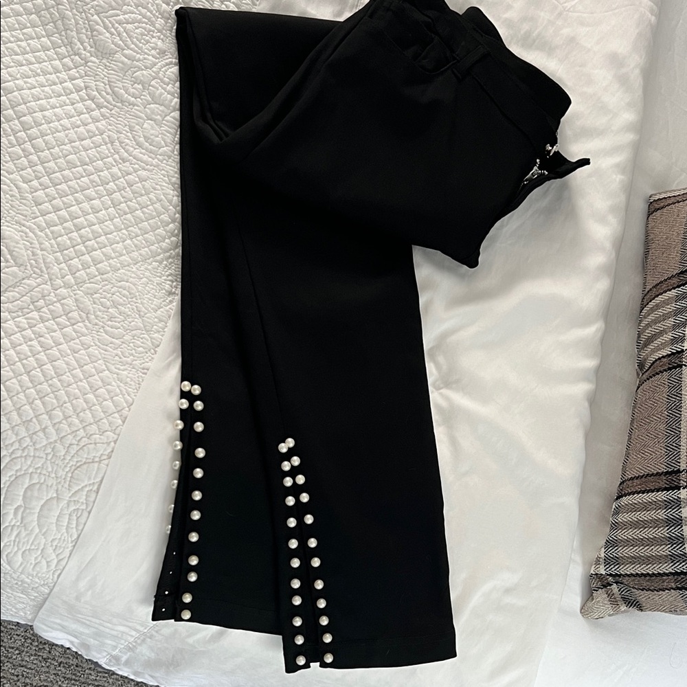 Frank Lyman Design Black Pants with Pearl Accents
